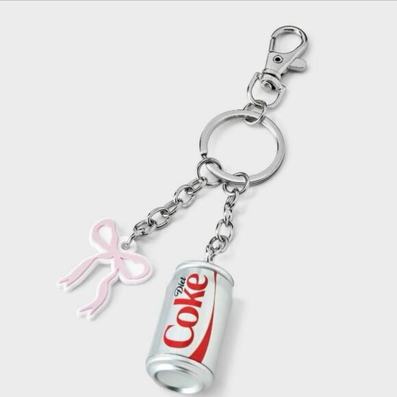 Diet Coke Graphic Keychain Charm with Pink Bow - Picture 2 of 3